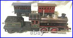 Antique Bing 1 Gauge Live Steam Prewar Locomotive 2 Tin Cars Train Set