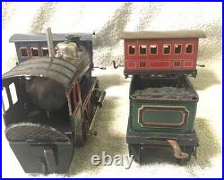 Antique Bing 1 Gauge Live Steam Prewar Locomotive 2 Tin Cars Train Set