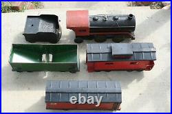 Rare 1930's Cor Cor 5 Piece Pressed Steel Metal Toy Train Set Very Nice