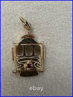 Solid 14K Yellow Gold San Francisco Cable Trolley Car Charm Pendant Signed CREA