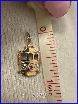 Solid 14K Yellow Gold San Francisco Cable Trolley Car Charm Pendant Signed CREA