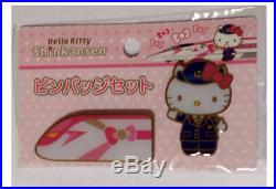 Very Rare Hello Kitty Bullet train SHINKANSEN Pin badge set Sanrio Japan F/S
