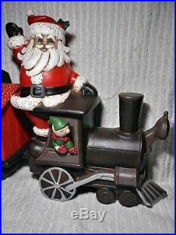 Vintage Ceramic Christmas Train Storage Container 3 Pc Set Handpainted VERY RARE