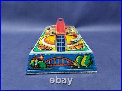 Vintage Russian Wind Up Tin Toy Train Station Set Complete Very Nice Condition
