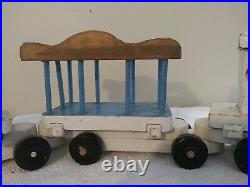 Vintage Wooden Train Set one wooden locomotive two train cars very good conditi