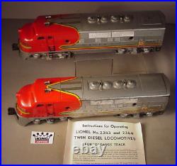 Vtg 1951 Lionel Santa Fe Diesel Locomotives 2343 A & B in O gauge GM F-3 set