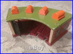 Wooden Train Set Tracks 74 Pieces Roundhouse Building Depot Garage Very Played