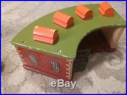 Wooden Train Set Tracks 74 Pieces Roundhouse Building Depot Garage Very Played